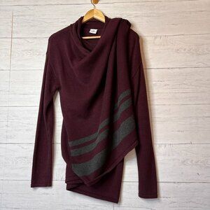 Cabi Sweater Womens Size Small Burgundy Port Fringe Knit Wrap 100% Cotton Fall